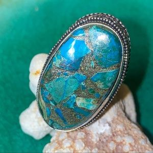 Copper Turquoise Natural Gemstone vintage statement ring